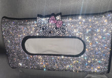  TISSUE BOX HOLDER, CRYSTALS  TOWEL SILVER PINK CAT ICE