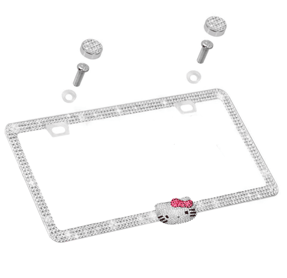 SILVER LICENSE PLATE DIAMONDS PINK CAT ULTRA BLING - Exotix Card