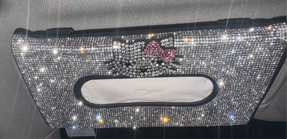 TISSUE BOX HOLDER, CRYSTALS  TOWEL SILVER PINK CAT ICE