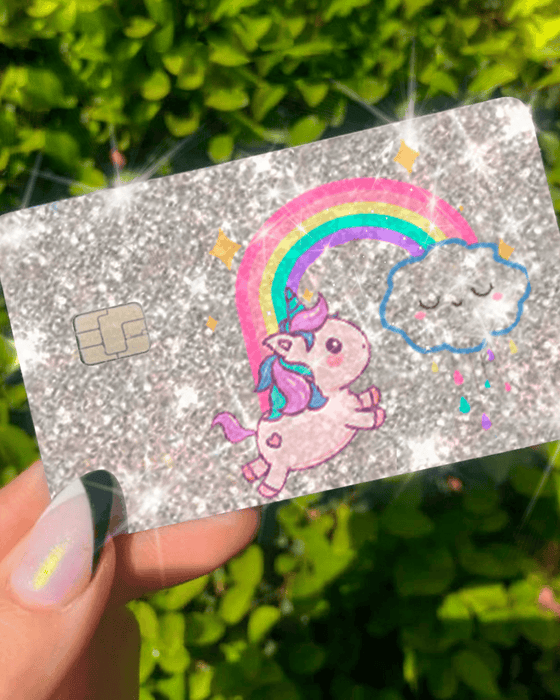 Silver Ultra Bling Reflective Back Information Unicorn Pink